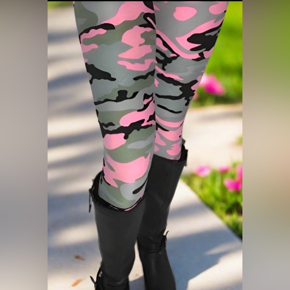 XPlus NEW Womens Pink Camo Camouflage Leggings Soft Yoga Pants - Picture 3 of 8